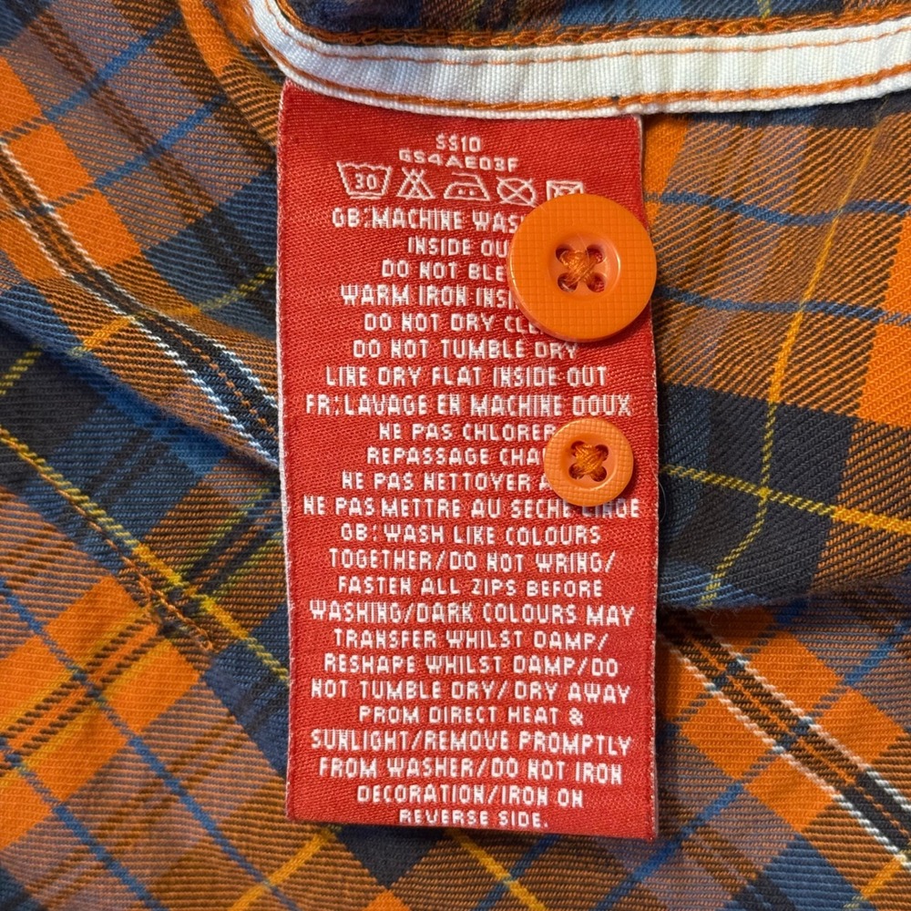 Superdry Co Womens Orange Blue Plaid Button Down Roll Tab Shirt Size Medium - Picture 4 of 4